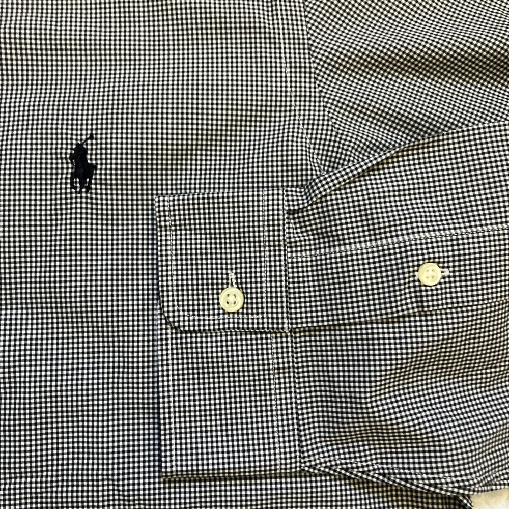 Ralph Lauren Shirt Men Large 100% Cotton Black White Check Long Sleeve Button Up - Picture 3 of 7
